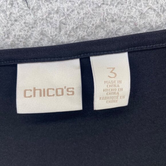 Chicos Dress Womens 3 US Extra Large Black Shift Tiered Fringe Cap Sleeve Knit - Picture 5 of 10